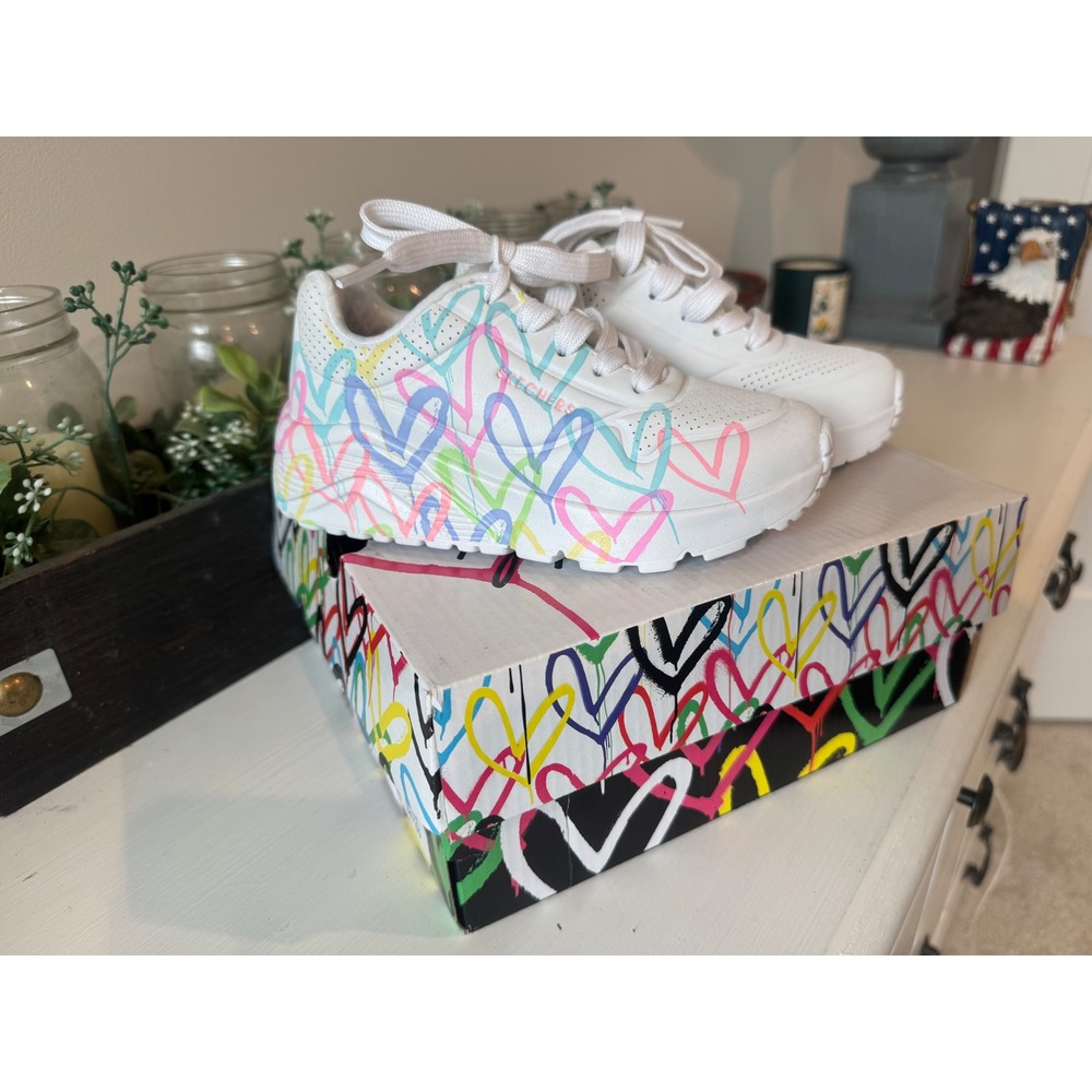 Skechers JGoldcrown Uno Lite Spread the Love Kids Sneakers White Sz 11 hearts